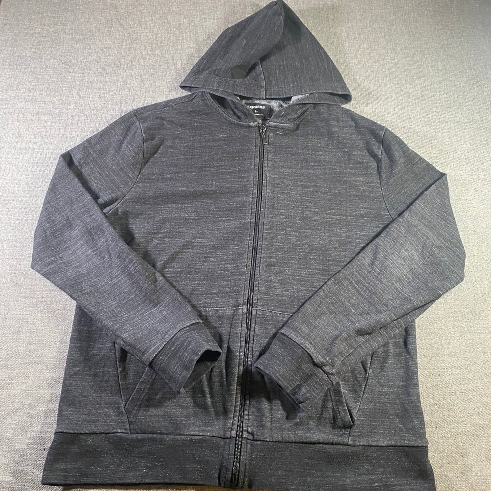 Express Mens Full Zip Hoodie Jacket Gray Heathered Casual Activewear